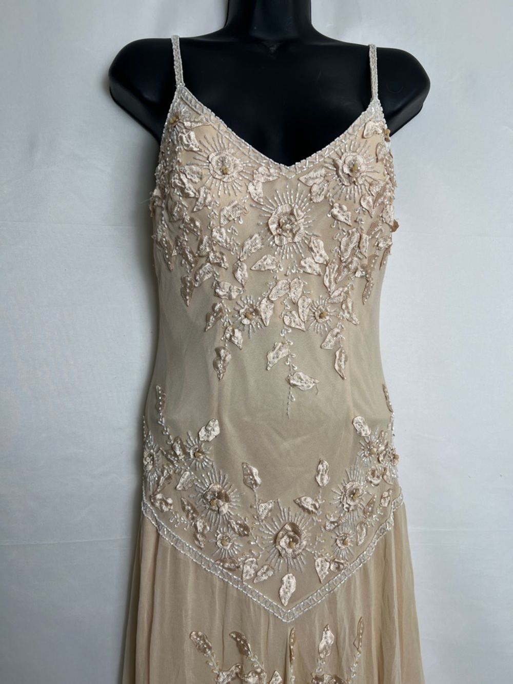 Lillie Rubin Beaded Asymmetrical Slip Dress in Champagne Beige - Picture 3 of 10